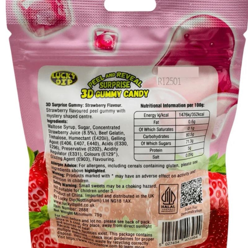3D Strawberry Surprise Peel & Reveal Gummies candy 75Gram/Halal