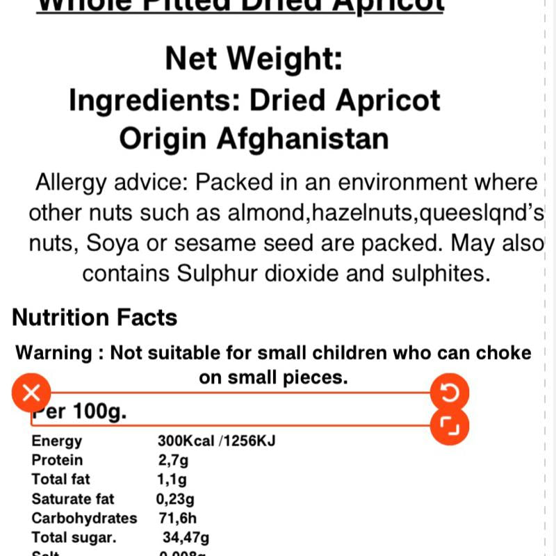 Afghani Dried Apricot - Pitted Naturally, Delicious Snack