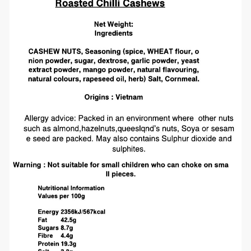 Freshly Roasted Chilli Cashew Nuts -Snack Flavour Spicy