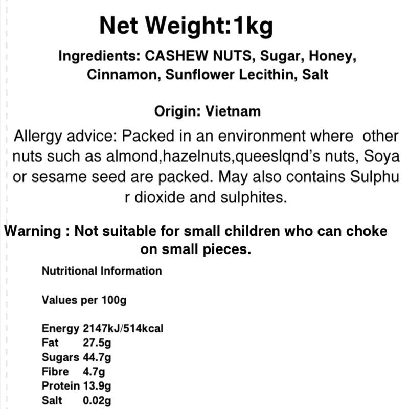 Honey Roasted Cinnamon Cashews