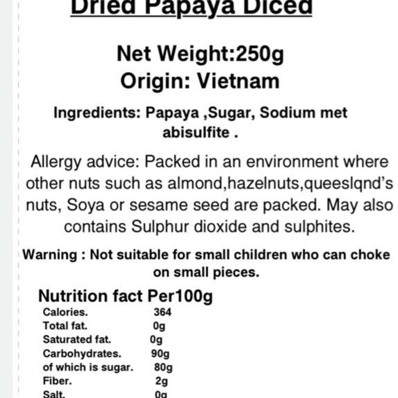 Dried papaya Diced Snack